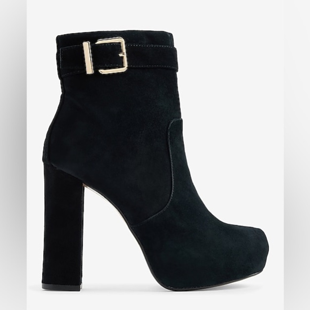 Express Genuine Suede Platform Buckle Boots in Black Leather Boot Size 9 NEW